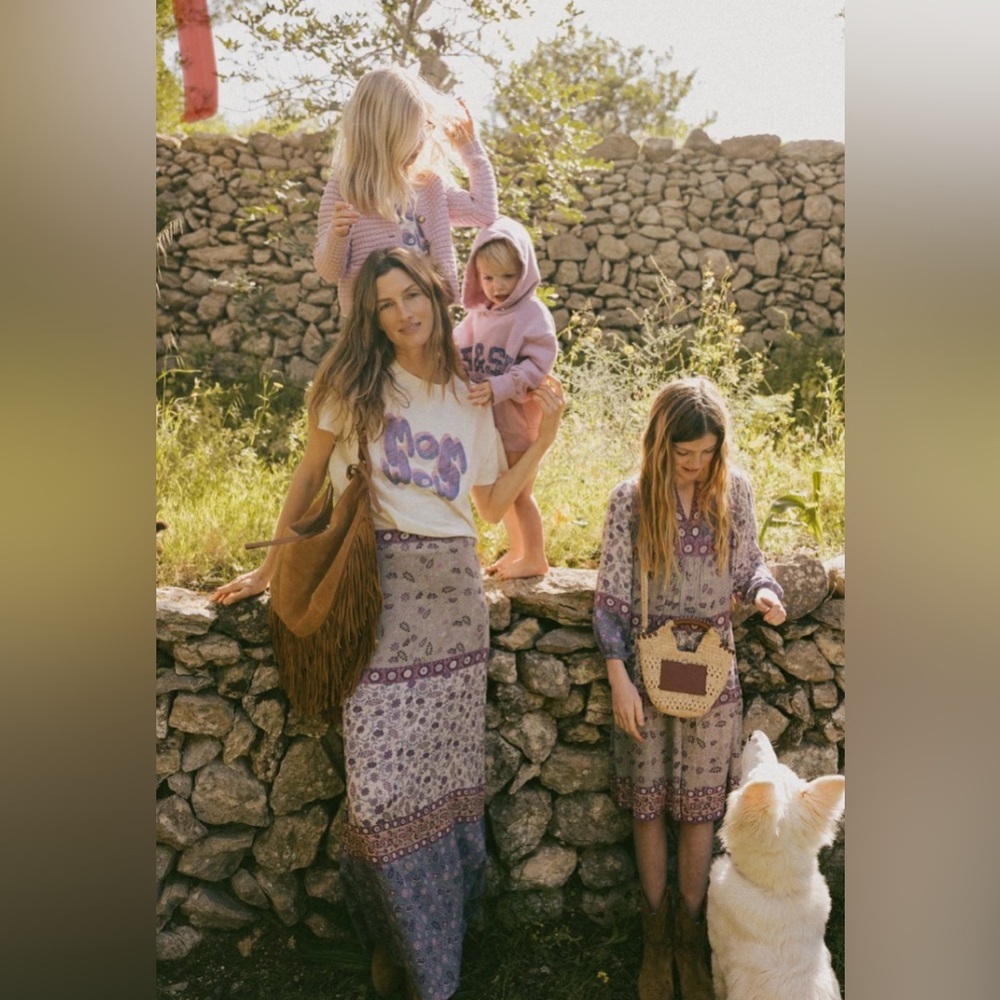New ba&sh Boho Isais Purple and Blue Flared Maxi Skirt